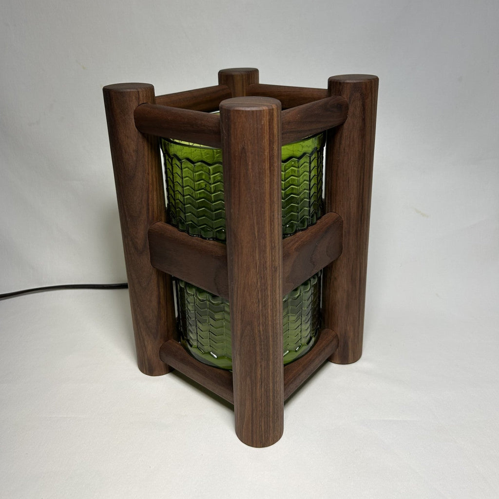Liteshaft lamp walnut green glass 